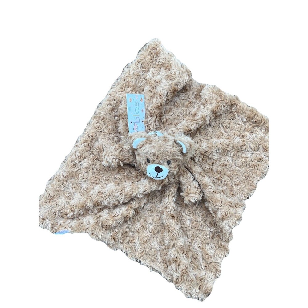 Oobles Teddy Bear Security Baby Blanket Lovey Plush Soft Brown Rosette New